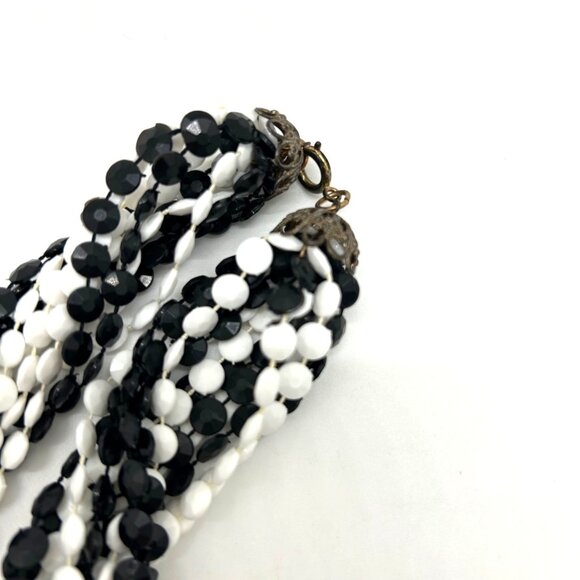 Vintage Multi-Strand Black White Necklace 1970s Acrylic Bead Torsade Statement - Picture 3 of 16